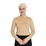 Kadın Organik Uzun Kollu Balıkçı Yakalı Body, Koyu Bej, S-M