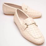 Kadın Örgü Desenli Gold Metal Tokalı Loafer Ayakkabı - Tam Kalıp & Geniş Tarak Uyumlu Günlük Ofis Ayakkabısı (Bej, EU Ayakkabı Beden Sistemi, Yetişkin, Kadın, Sayısal, Geniş, 36)