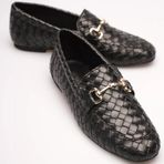Kadın Örgü Desenli Gold Metal Tokalı Loafer Ayakkabı - Tam Kalıp & Geniş Tarak Uyumlu Günlük Ofis Ayakkabısı (Siyah, EU Ayakkabı Beden Sistemi, Yetişkin, Kadın, Sayısal, Geniş, 37)