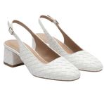 Kadın Örgü Detay Slingback Topuklu Ayakkabı, 4 cm Blok Topuk, Yandan Lastikli, Günlük Kullanım için Şık ve Rahat (Beyaz, EU Ayakkabı Beden Sistemi, Yetişkin, Kadın, Sayısal, Dar, 38)