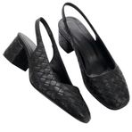 Kadın Örgü Detay Slingback Topuklu Ayakkabı, 4 cm Blok Topuk, Yandan Lastikli, Günlük Kullanım için Şık ve Rahat (Siyah, EU Ayakkabı Beden Sistemi, Yetişkin, Kadın, Sayısal, Dar, 36)