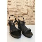 Kadın Örgü Tedaylı 8 cm Dolgu Topuklu Sandalet 4010-123-0002 - Siyah