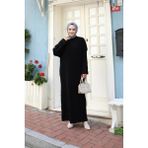 Kadın Örgülü Triko Tesettür Elbise - Siyah - Standart
