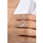 Kadın Orjinal 925 Ayar Gümüş Zirkon Taşlı Kalp Bebek Ayak Anne Model Kolye (Gümüş)