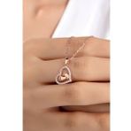 Kadın Orjinal 925 Ayar Gümüş Zirkon Taşlı Kalp Bebek Ayak Anne Model Kolye (Rose)