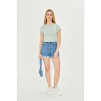 Kadın Örme Ribana Crop T-Shirt - Mint Yeşili