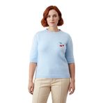 Kadın Orta Kalınlıkta Rahat Kesim Triko Kazak Kiraz Nakışlı Truvakar Kol Detaylı Şık Tasarım -Bebe Mavisi-6XL
