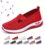 Kadın Ortopedik Tüm Gün Rahat Yürüyüş Ayakkabıları 2025 Yaz Rahat Dokuma Örgü Nefes Alabilir Hafif Kaymaz Giyilebilir Ortopedik Spor Ayakkabı Kemer Desteği ile(Bright red,43 EU)