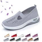 Kadın Ortopedik Tüm Gün Rahat Yürüyüş Ayakkabıları 2025 Yaz Rahat Dokuma Örgü Nefes Alabilir Hafif Kaymaz Giyilebilir Ortopedik Spor Ayakkabı Kemer Desteği ile(Dark gray,38 EU)