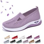 Kadın Ortopedik Tüm Gün Rahat Yürüyüş Ayakkabıları 2025 Yaz Rahat Dokuma Örgü Nefes Alabilir Hafif Kaymaz Giyilebilir Ortopedik Spor Ayakkabı Kemer Desteği ile(Light purple,38 EU)