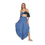 Kadın Otantik Beli Lastikli Yırtmaçlı Salaş Şalvar Etek Bohem Pantolon 3635280 İndigo 42