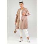 Kadin Ottoman Cepli Çelik Buyuk Beden Hırka vizon - 7XL