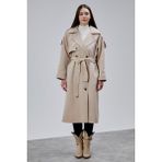 Kadın Oversize Astarlı Uzun Trençkot - Vizon - 2XL