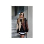 Kadın Oversize Baklava Desenli Triko Kazak - Siyah - Krem - Kahverengi - Standart