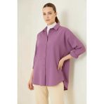 Kadın Oversize Basic Pamuklu Koyu Lila Tesettür Gömlek - 42