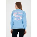 Kadın Oversize Baskılı Sweatshirt Mavi