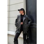 Kadın Oversize Biker Deri Ceket - Siyah - L
