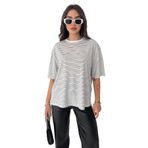 Kadın Oversize Çizgili Tişört – Monochrome Ease, beyaz, s