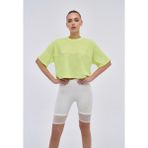 Kadın Oversize Crop Tişört - Neon Yeşil - M
