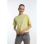 Kadin Oversize Fit Crop Tişört Sarı