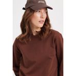 Kadın Oversize Geniş Kesim %100 Pamuk 2 İplik Bisiklet Yaka Kahverengi Sweatshirt