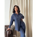 Kadın Oversize Gömlek & Palazzo Pantolon Salaş Ikili Takım - Lacivert