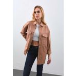 Kadin Oversize Jean Gomlek Bej