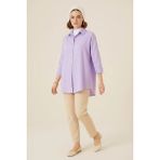 Kadın Oversize Kesim Basic Pamuklu Lila Tesettür Gömlek - 40