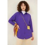 Kadın Oversize Kesim Basic Pamuklu Mor Tesettür Gömlek - 40