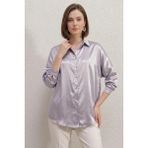 Kadın Oversize Kesim Saten Lila Gömlek - 36