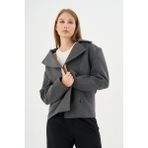 Kadın Oversize Kruvaze Kaşe Mont Ceket Gri - L