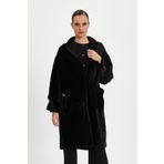 Kadın Oversize Kürk Kaban - Yumuşak Dokulu, Şık ve Modern Tasarım - Günlük ve Özel Kullanım için İdeal, Siyah, 40
