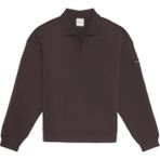 Kadın Oversize Polo Yaka Kolunda Logo Etiket Detaylı Uzun Kollu Kahverengi Sweatshirt LV044E223G-2IN