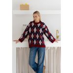 Kadın Oversize Sardonlu Tiftik Kazak – Yumoş Dokulu & Desenli - Bordo - Standart