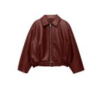 Kadın Oversize Suni Deri Bomber Ceket – Kemerli, Fermuarlı Kısa Mont – Sonbahar/Kış Ceket – Şık ve Rahat Günlük Stil (Bordo, M)