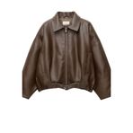 Kadın Oversize Suni Deri Bomber Ceket – Kemerli, Fermuarlı Kısa Mont – Sonbahar/Kış Ceket – Şık ve Rahat Günlük Stil (Kahverengi, L)