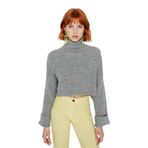 Kadın Oversize Super Crop Balıkçı Yaka Kışlık Triko Kazak Uzun Kollu Rahat Ve Şık Stil Kaliteli -Gri-M