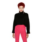 Kadın Oversize Super Crop Balıkçı Yaka Kışlık Triko Kazak Uzun Kollu Rahat Ve Şık Stil Kaliteli -Siyah-S