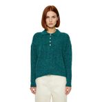 Kadın Oversize Triko Polo Yaka Saç Örgü Düşük Kollu Rahat Kışlık Basic Stil Kazak Kaliteli -Haki-M