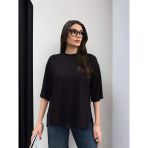 Kadın Oversize Yarım Kol Bisiklet Yaka Yan Yırtmaçlı Basic Tişört
