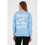 Kadın Oversize Yazı Baskılı 3 İplik Sweatshirt Mavi