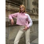 Kadın Özel Tasarım Yaka Koldan Giymeli Düğmeli Çizgi Garnili Crop Boy Tesettüre Uygun Bluz Gömlek - 2XS - Pembe