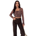 Kadın Paisley Desenli Kare Yaka Bluz – Rust Bloom, kahverengi, m