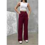Kadın Palazzo Pantolon Dabıl Kumaş - Bordo