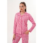 Kadın Pamuk Gömlek Yaka Önden Düğmeli Pembe Pijama Takımı 7023