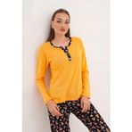 Kadın Pamuk Modal Açık Patlı Sarı Pijama Takımı 7019