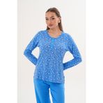 Kadın Pamuk Puantiyeli Patlı Mavi Pijama Takımı 7036