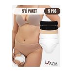 Kadın Pamuklu Bato/hipster Külot 5'li Paket - 2 Adet Siyah, 2 Adet Beyaz, 1 Adet Ten