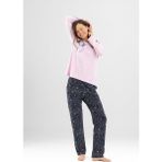 Kadın Pamuklu Bisiklet Yaka Çiçek Baskılı Uzun Kollu Pijama Takımı 9920 Toz Pembe