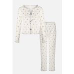 Kadın Pamuklu Çıtır Çiçek Desenli Baby Overloklu Fiyonk Detaylı Uzun Kollu Pijama Takımı KO70142-3 M